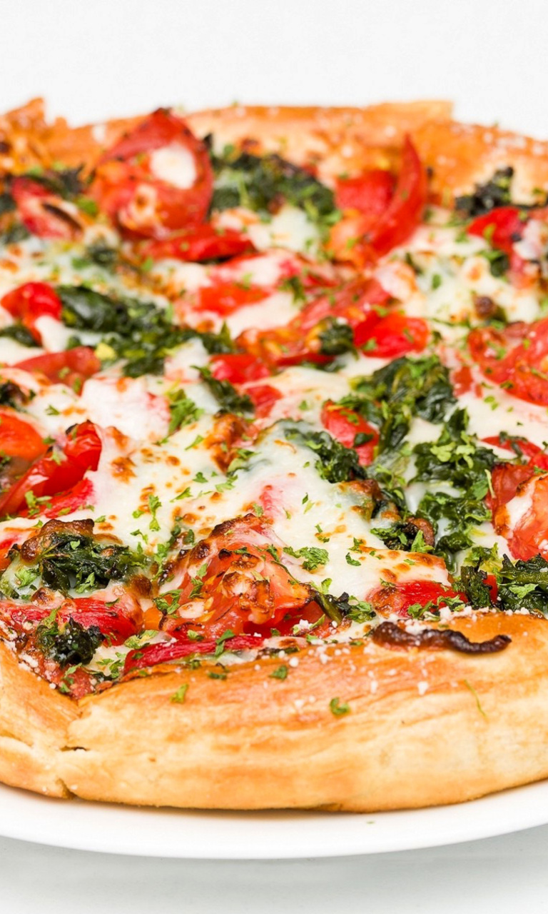 Pizza with spinach wallpaper 768x1280