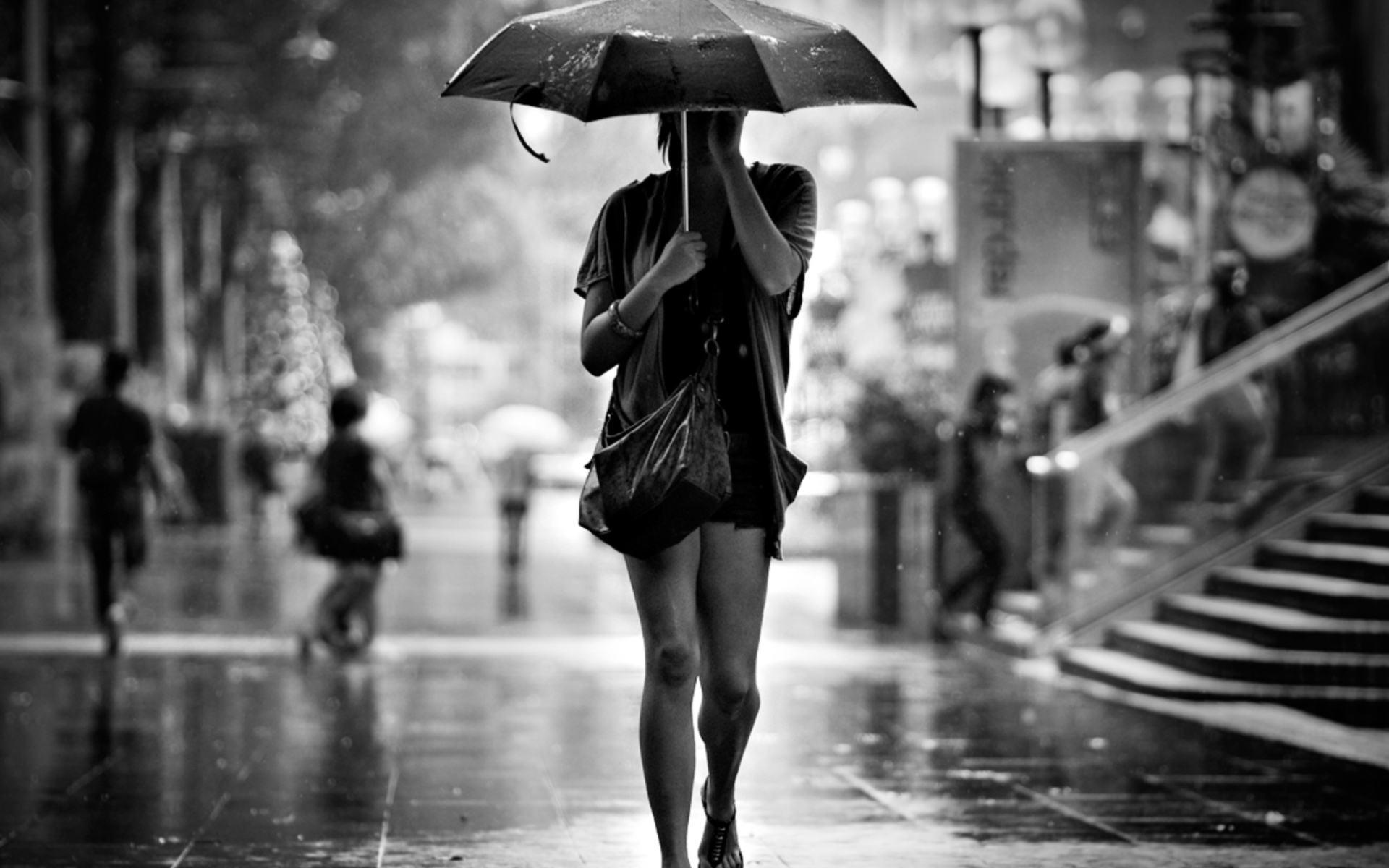 Girl Under Umbrella In Rain wallpaper 1920x1200