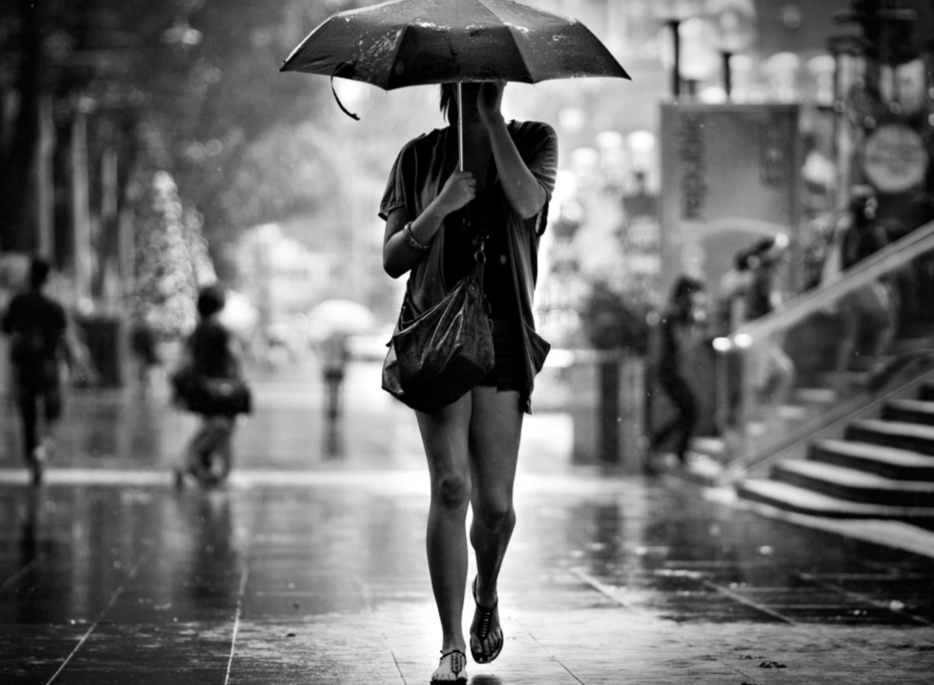 Girl Under Umbrella In Rain wallpaper 1920x1408