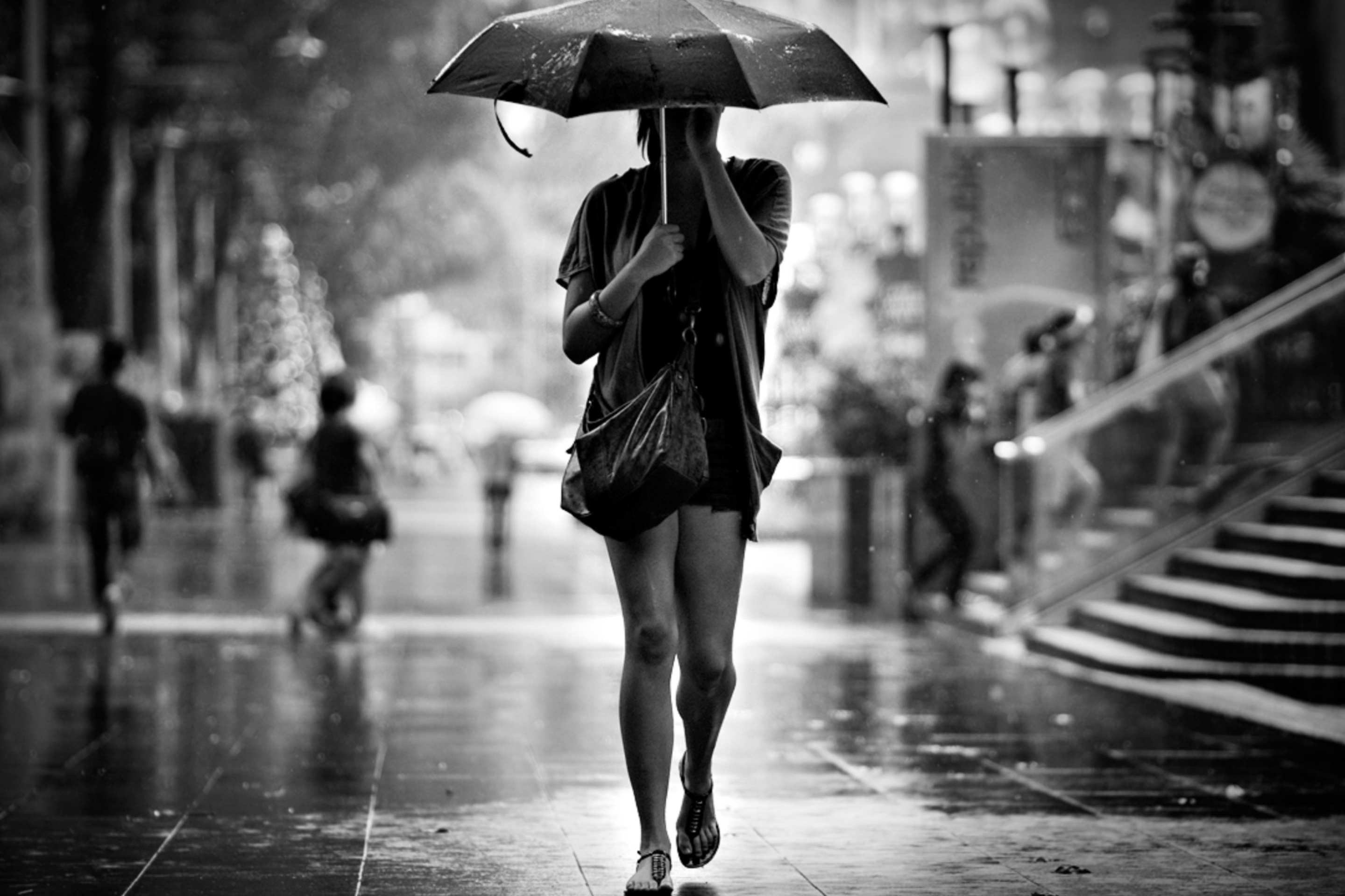 Girl Under Umbrella In Rain wallpaper 2880x1920