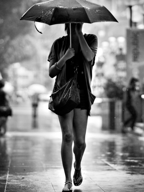Обои Girl Under Umbrella In Rain 480x640