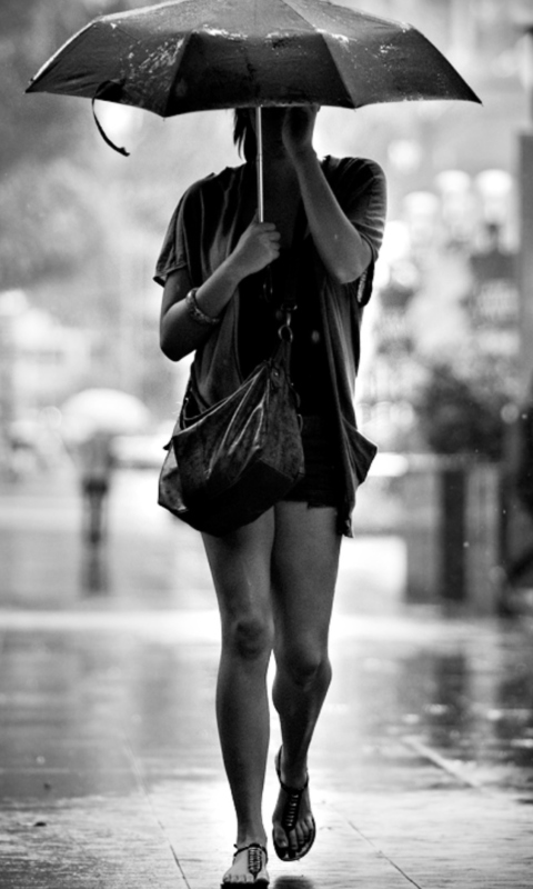 Girl Under Umbrella In Rain wallpaper 480x800