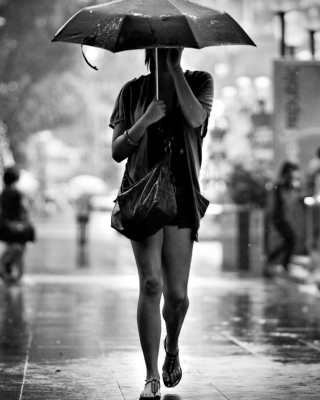 Girl Under Umbrella In Rain papel de parede para celular para 360x640