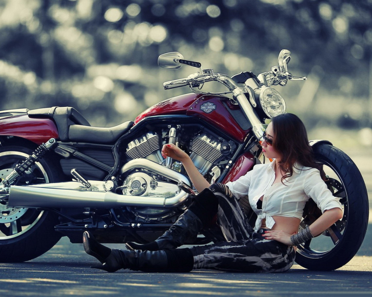 Обои Girl And Her Motorcycle 1280x1024