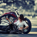 Das Girl And Her Motorcycle Wallpaper 128x128