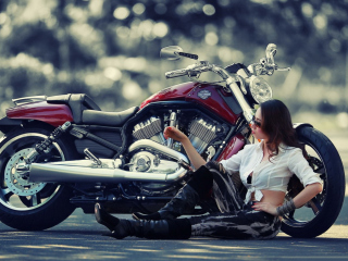 Das Girl And Her Motorcycle Wallpaper 320x240