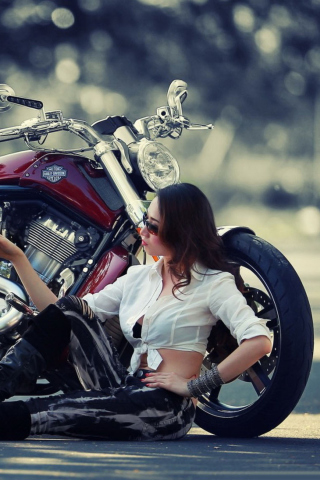 Das Girl And Her Motorcycle Wallpaper 320x480