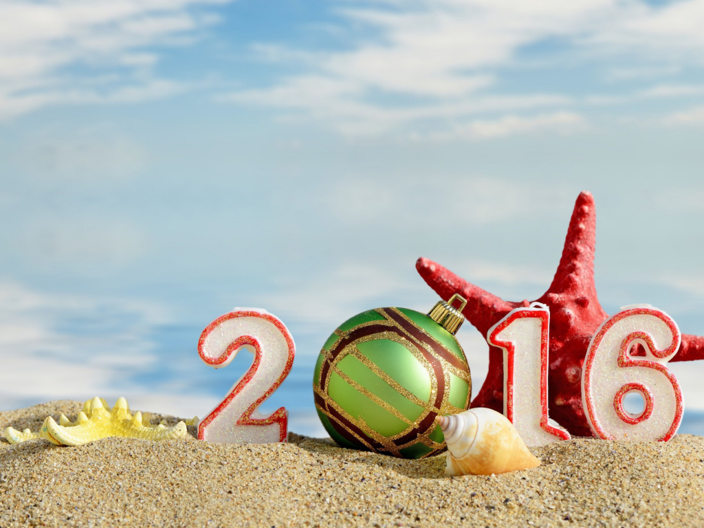 New Year 2016 Beach Theme wallpaper 1024x768