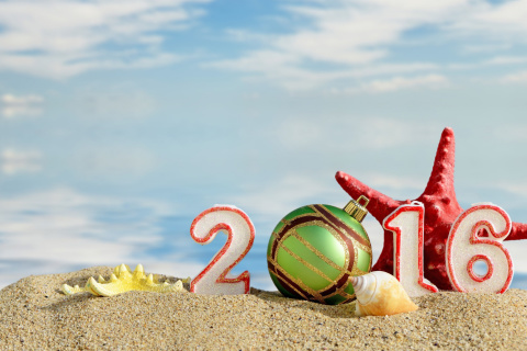 Обои New Year 2016 Beach Theme 480x320