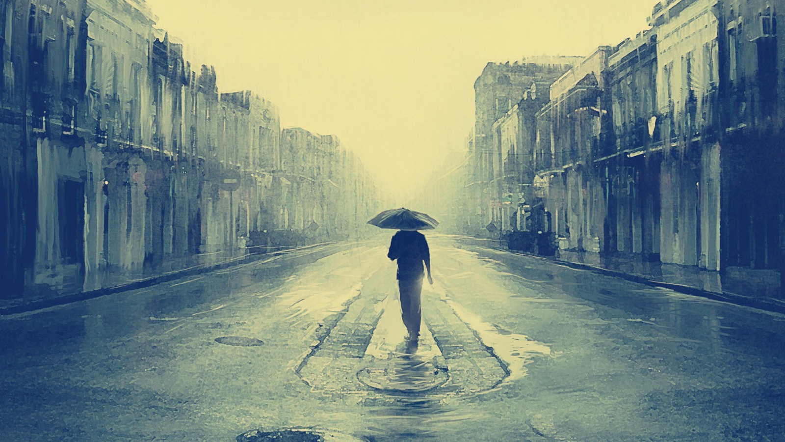 Man In Rain Painting wallpaper 1600x900