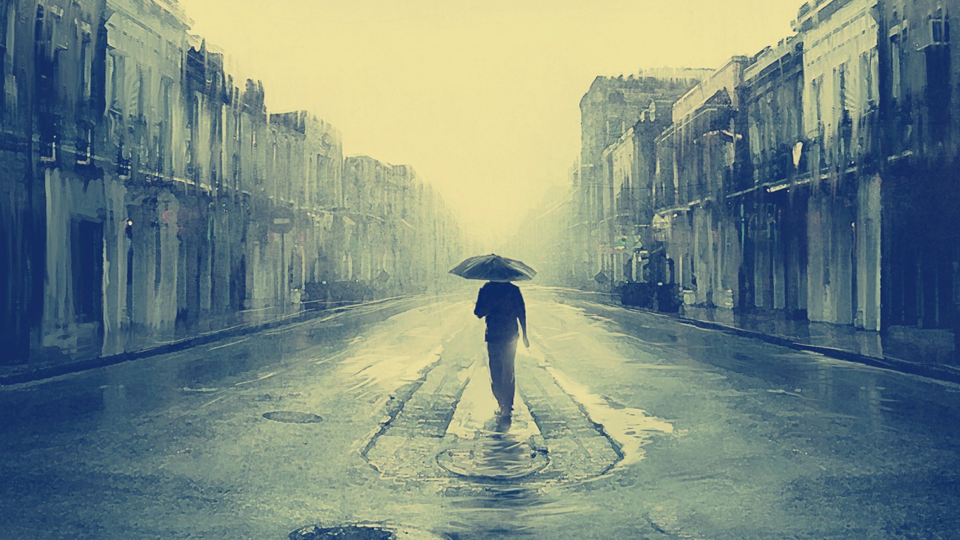 Man In Rain Painting wallpaper 1920x1080