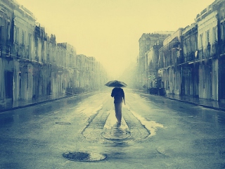 Man In Rain Painting wallpaper 320x240