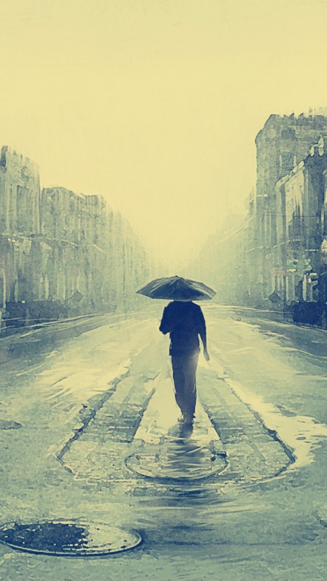 Das Man In Rain Painting Wallpaper 640x1136