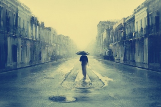 Man In Rain Painting Wallpaper for Android, iPhone and iPad