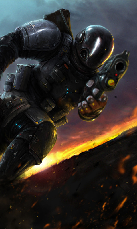 Warrior after explosion wallpaper 480x800