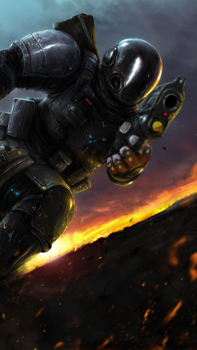 Fondo de pantalla Warrior after explosion 640x1136