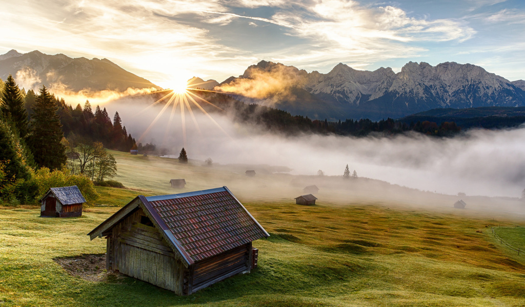 Das Morning in Alps Wallpaper 1024x600