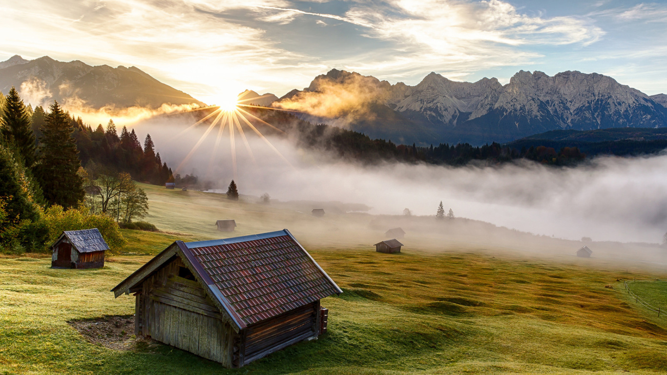 Das Morning in Alps Wallpaper 1366x768