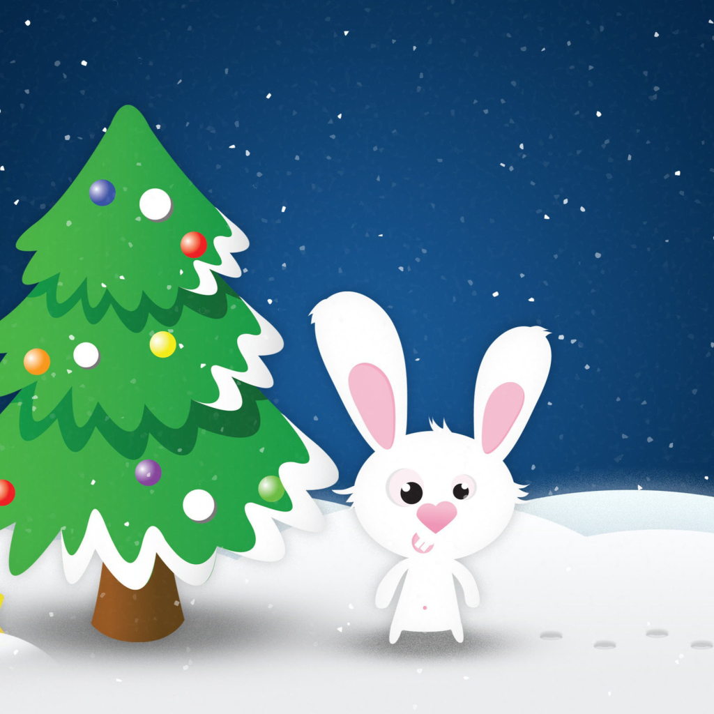 Das White Christmas Rabbit Wallpaper 1024x1024