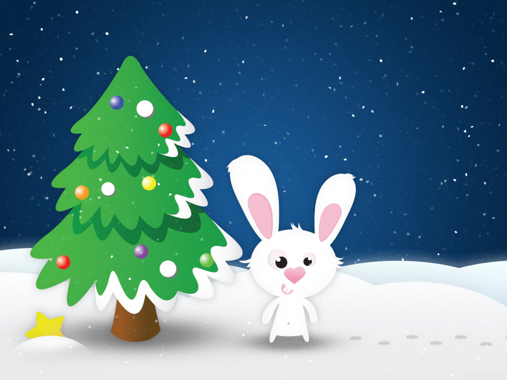 White Christmas Rabbit wallpaper 1024x768