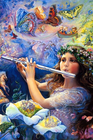 Josephine Wall Paintings - Enchanted Flute wallpaper 320x480