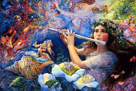 Josephine Wall Paintings - Enchanted Flute wallpaper 480x320