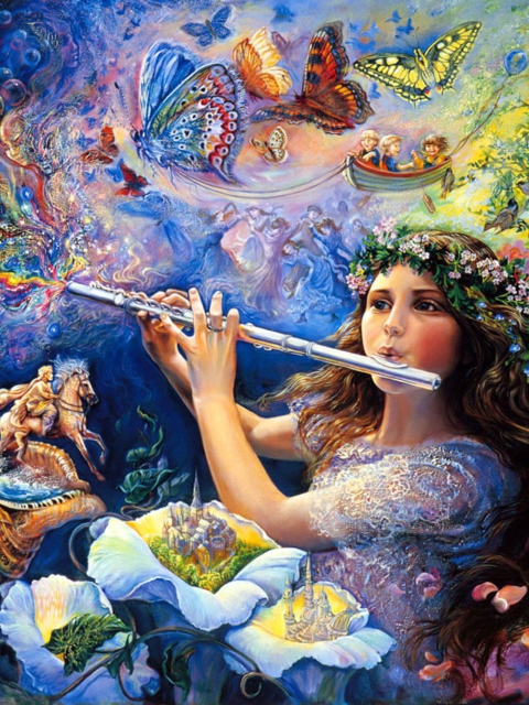 Josephine Wall Paintings - Enchanted Flute wallpaper 480x640