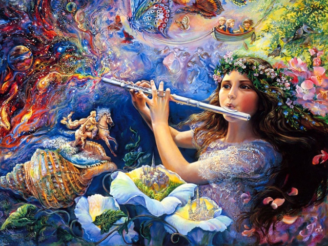 Josephine Wall Paintings - Enchanted Flute wallpaper 640x480