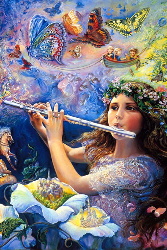 Josephine Wall Paintings - Enchanted Flute wallpaper 640x960