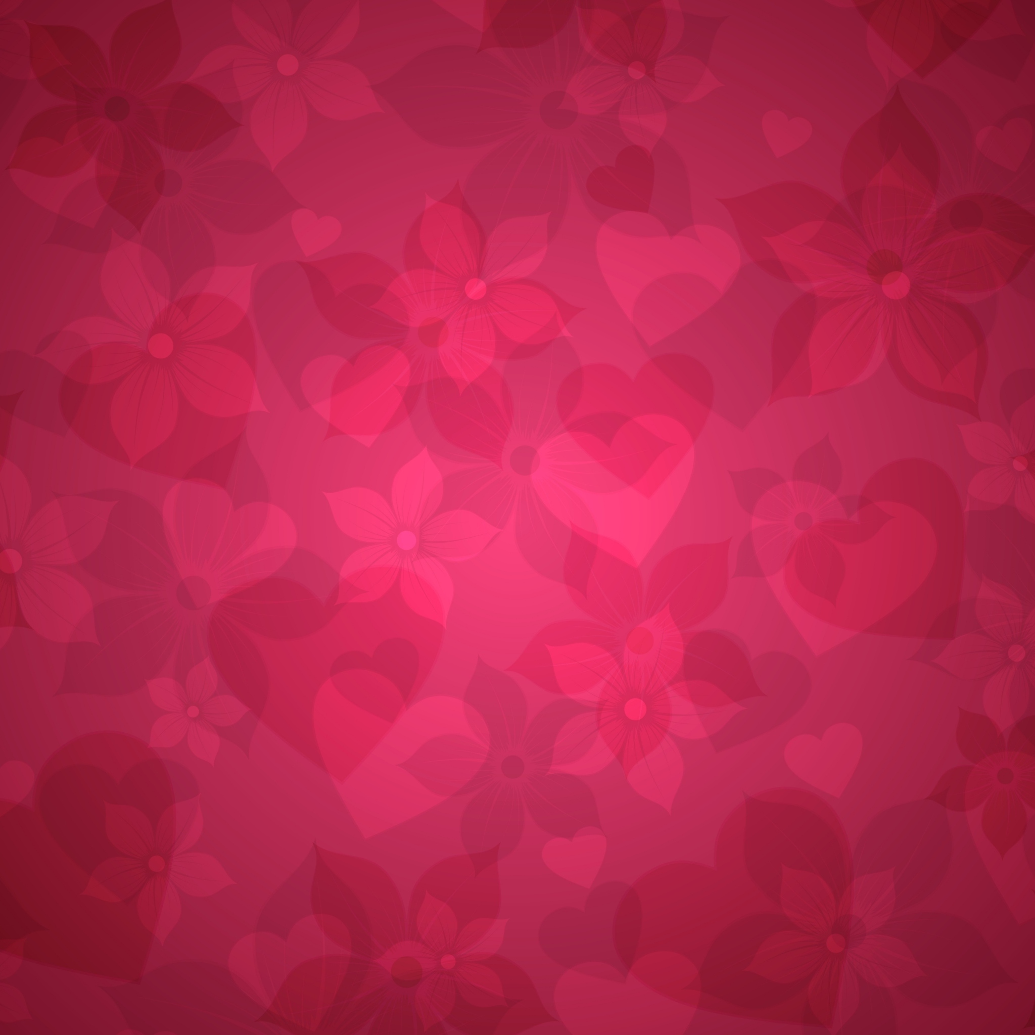 Das Pink Hearts And Flowers Pattern Wallpaper 2048x2048