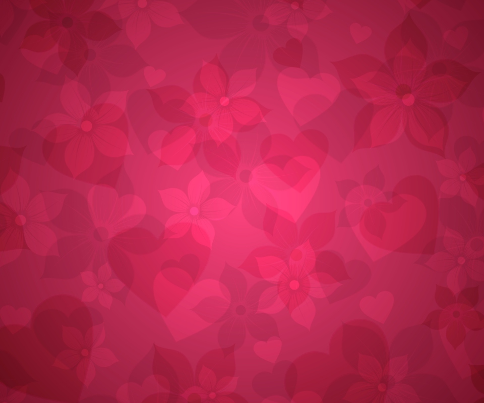 Обои Pink Hearts And Flowers Pattern 960x800