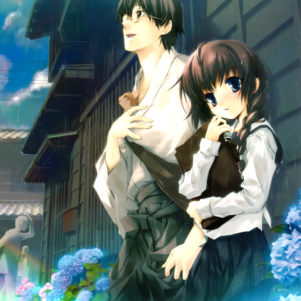 Screenshot №1 pro téma Anime Girl and Guy with kitten 1024x1024