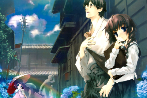 Anime Girl and Guy with kitten screenshot #1 480x320
