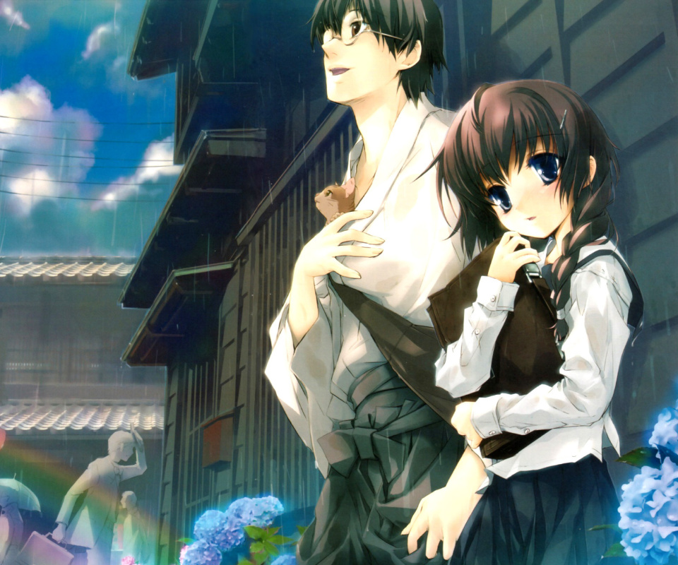 Anime Girl and Guy with kitten screenshot #1 960x800