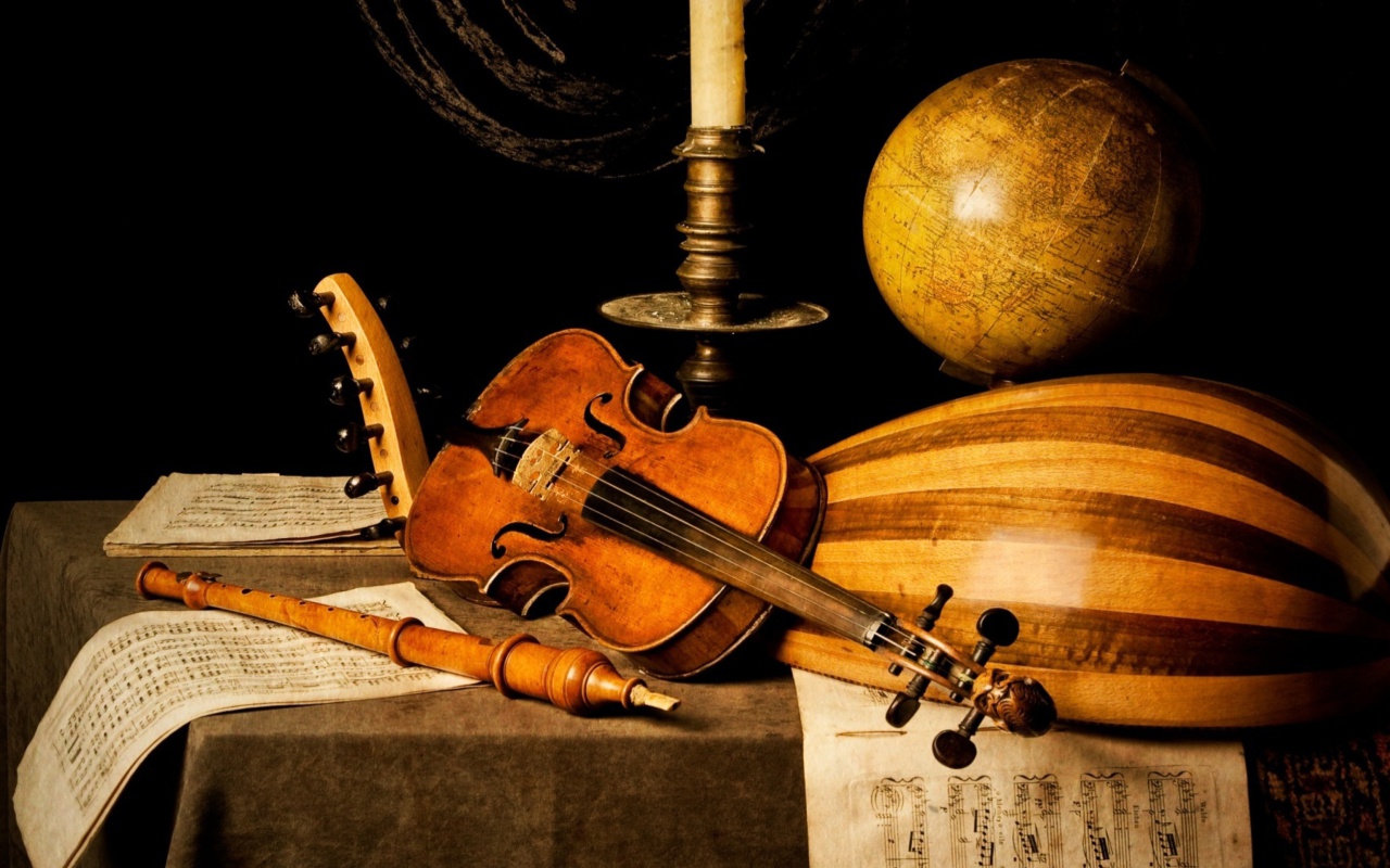 Still life with violin and flute wallpaper 1280x800