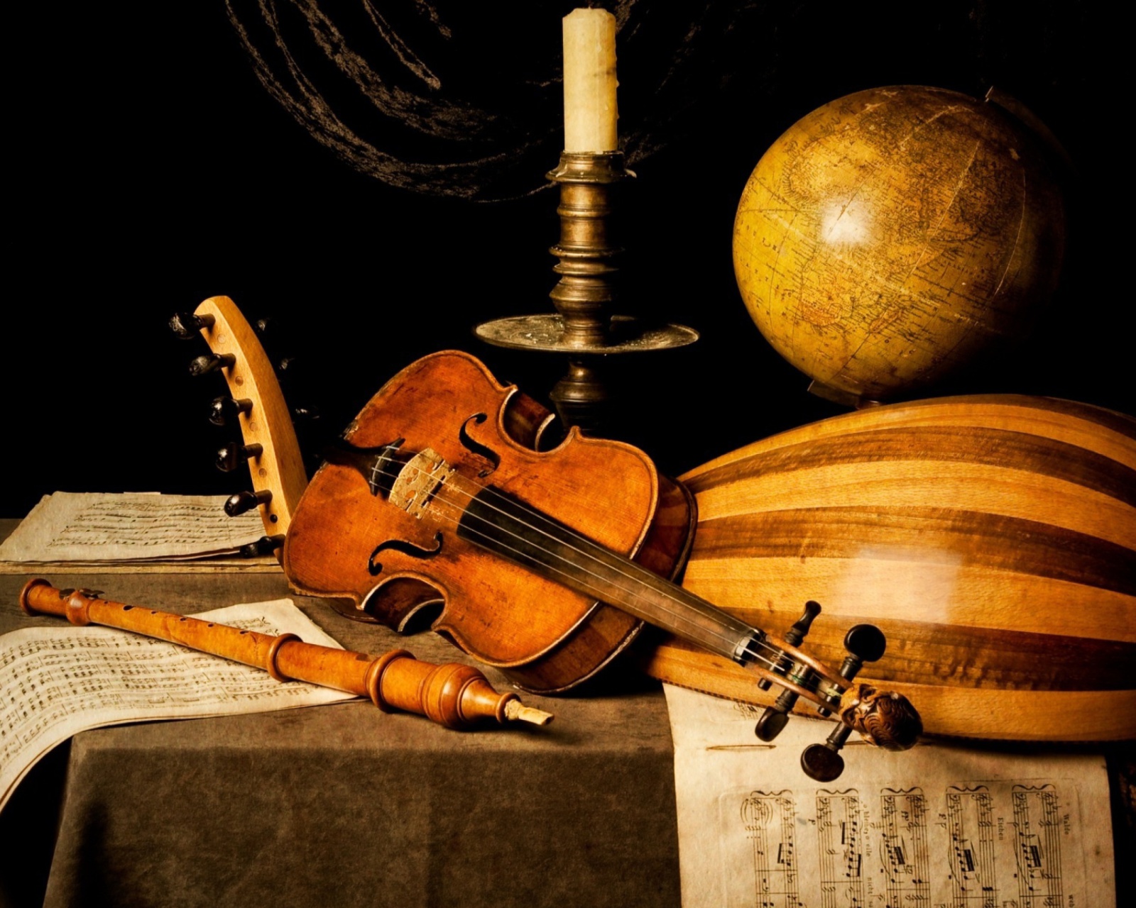 Still life with violin and flute wallpaper 1600x1280