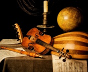 Still life with violin and flute wallpaper 176x144
