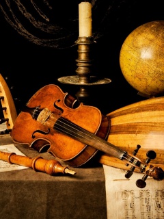 Das Still life with violin and flute Wallpaper 240x320