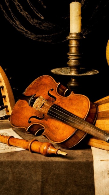 Still life with violin and flute wallpaper 360x640