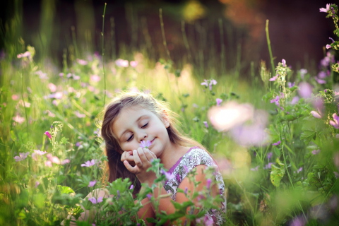 Little Girl Enjoying Nature wallpaper 480x320