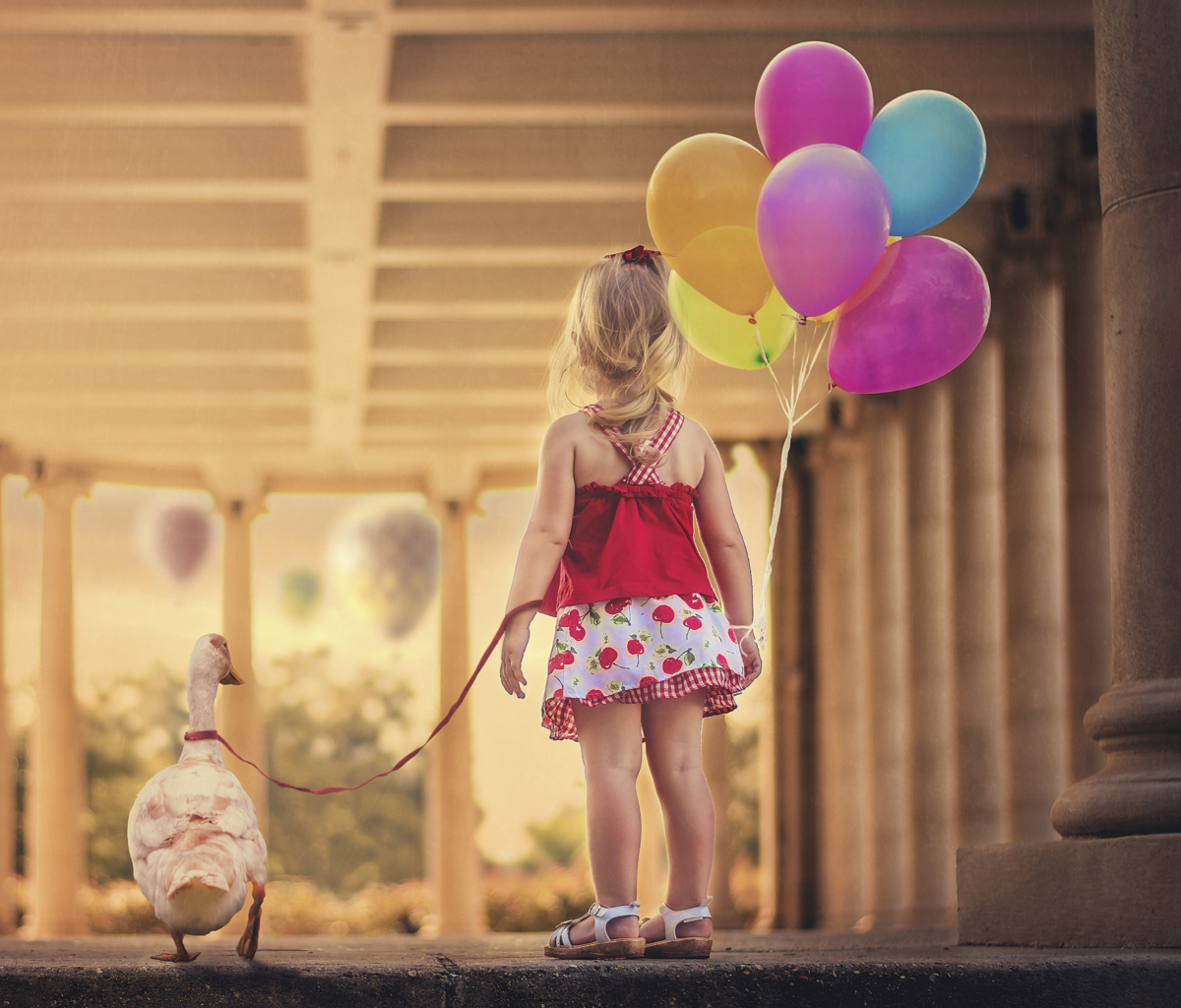 Обои Little Girl With Colorful Balloons 1200x1024