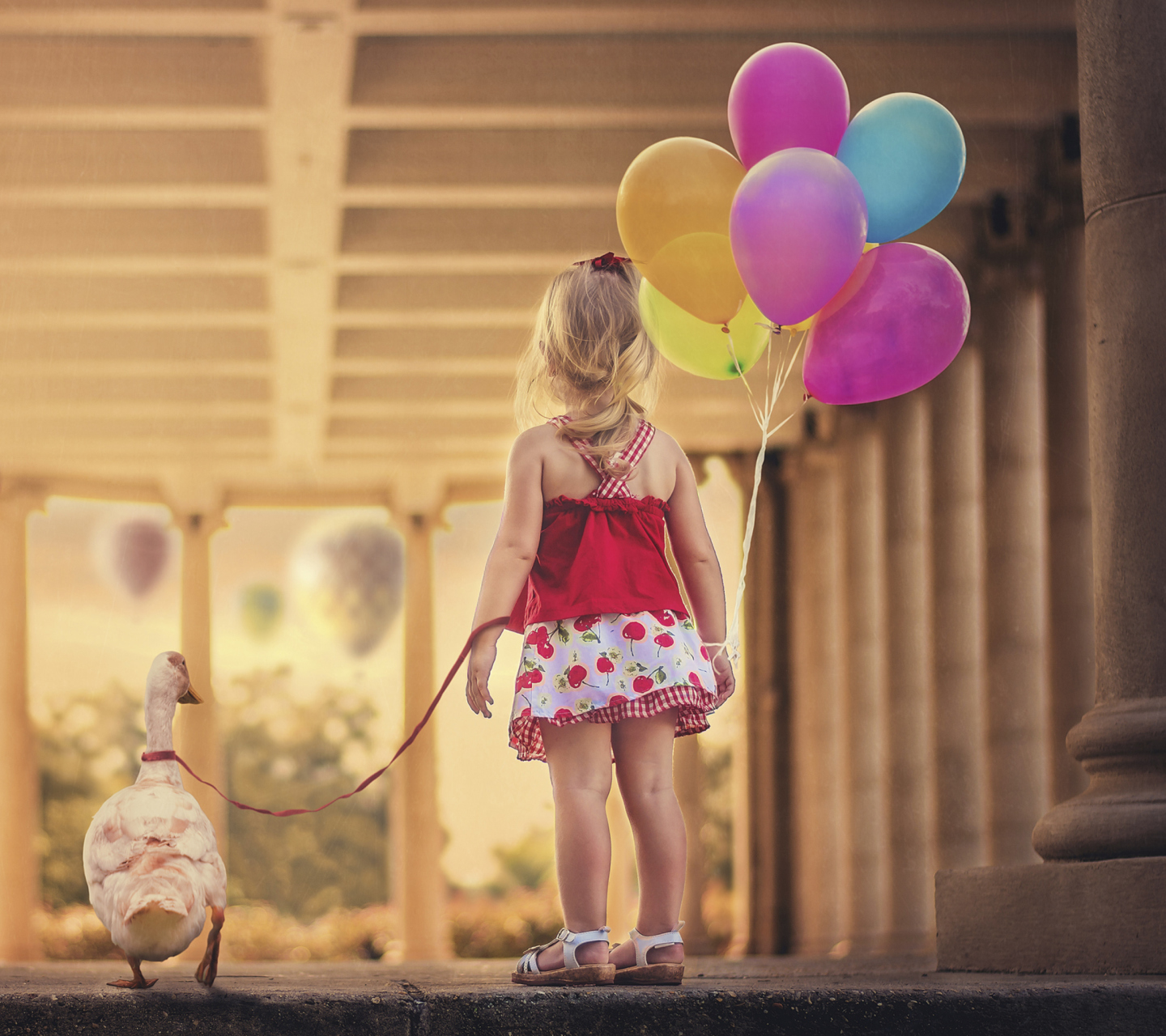 Sfondi Little Girl With Colorful Balloons 1440x1280