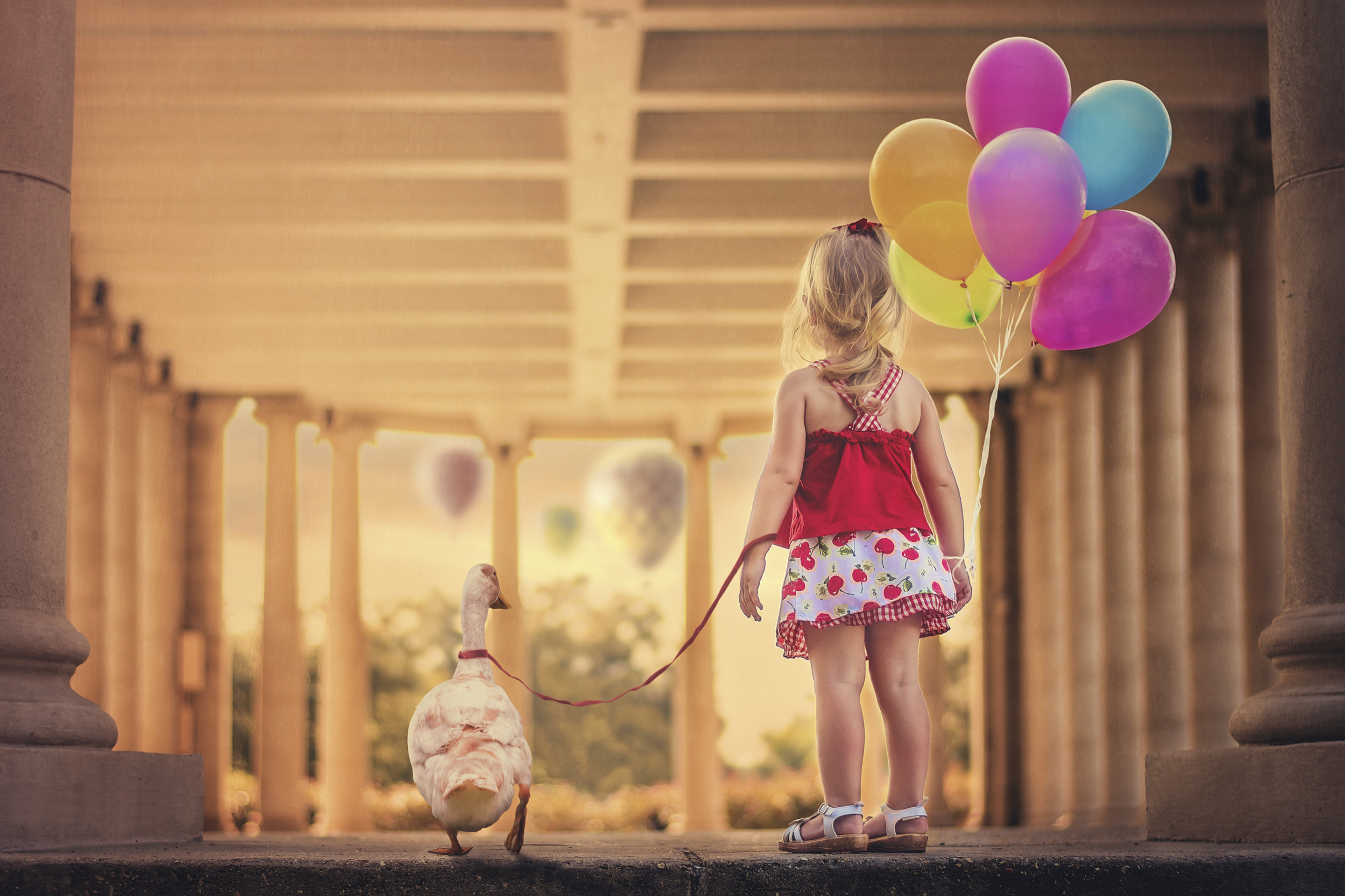 Обои Little Girl With Colorful Balloons 2880x1920