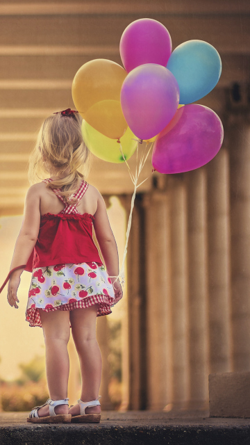 Little Girl With Colorful Balloons wallpaper 360x640