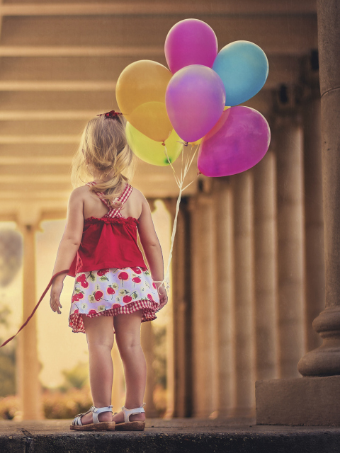 Little Girl With Colorful Balloons wallpaper 480x640