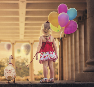 Kostenloses Little Girl With Colorful Balloons Wallpaper für 1024x1024