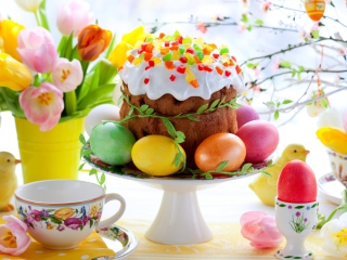 Das Easter Cake And Eggs Wallpaper 320x240
