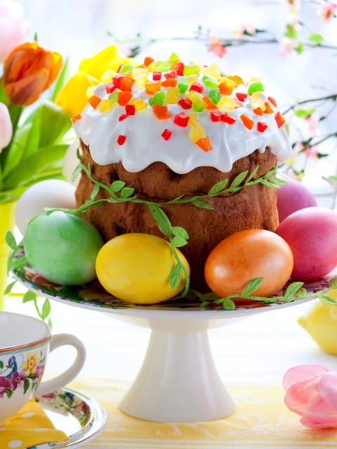 Easter Cake And Eggs wallpaper 480x640