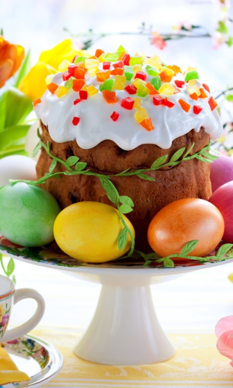Easter Cake And Eggs wallpaper 480x800