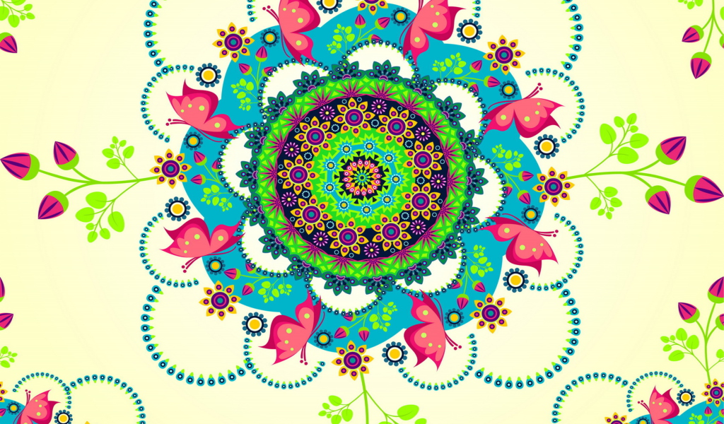 Das Mandala Flowers Wallpaper 1024x600